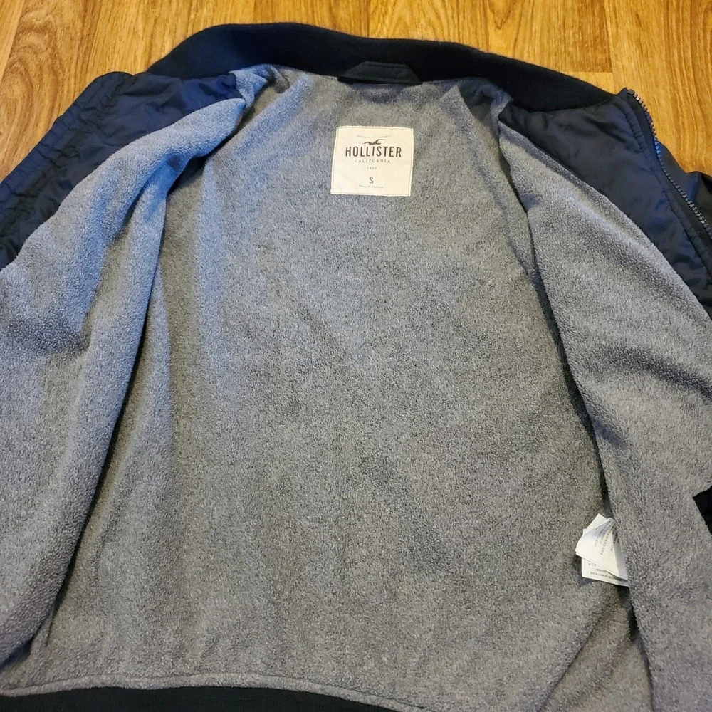 Vtg Hollister Bomber Jacket Men Small Blue Fleece Lined Full Zip Media Pocket
